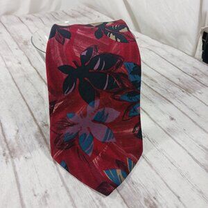 Vintage Christian Dior Monsieur Men's Silk Necktie Burgundy Abstract Leaves 60x4